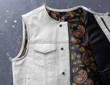 Hunt Club Men's Motorcycle Paisley Concealed Carry White Leather Vest