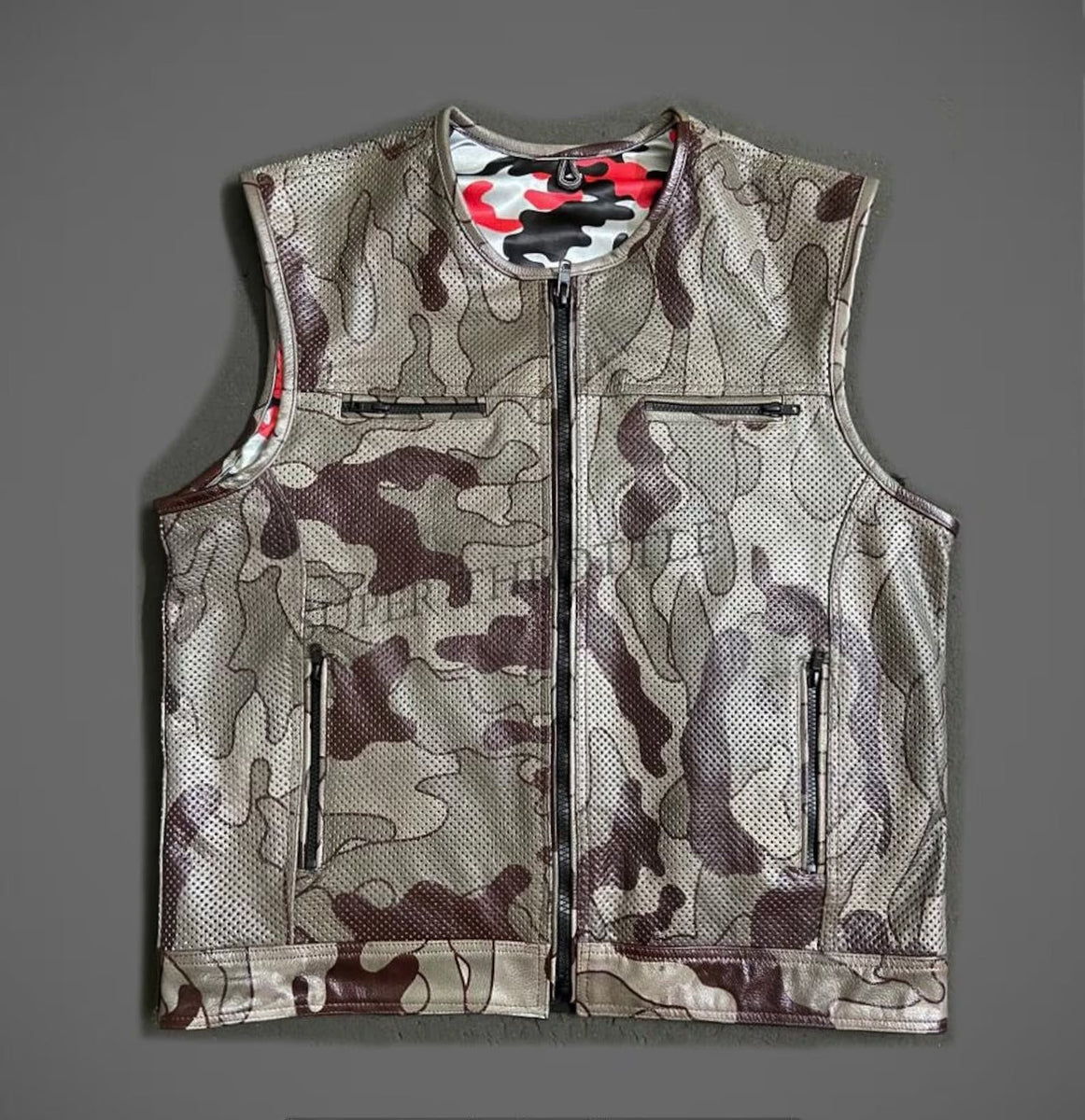 Hunt Club Style Camo Perforated Leather Men's Paisley Motorcycle