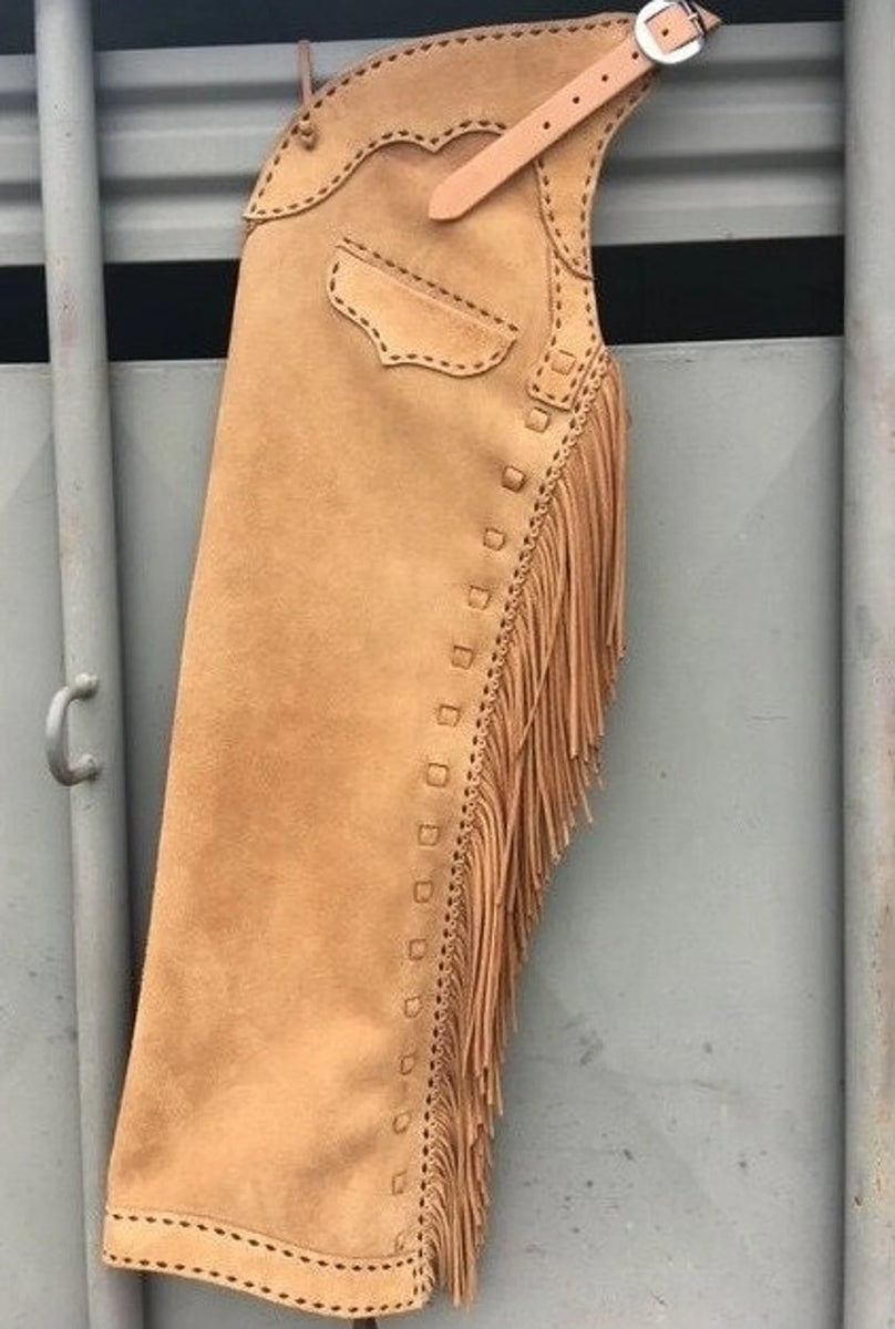 Chaps Cuir Frange Chaps De Rodéo Homme En Cuir Rouge-marron - Franges Fait Main, Taille Ajustable, Style Western Selle Western