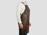 Mens Premium Full Grain Distressed Leather Apron With Split Leg Pockets & Tool Holder