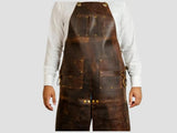 Mens Premium Full Grain Distressed Leather Apron With Split Leg Pockets & Tool Holder