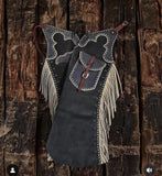 Handmade Men Fringe Cowboy Black Suede Western Cowboy Leather Chaps