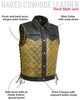 Kingsnake Embossed Men's Braided Gold Motorcycle Concealed Carry Leather Vest