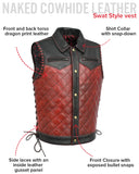 Kingsnake Embossed Men's Braided Red Motorcycle Concealed Carry Leather Vest