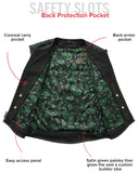 Men's Tactical Style Padded Emerald Motorcycle Leather Vest Concealed Carry