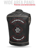 Inferno Rogue BLAZING FLAMES Men's Perforated Hunt Club Leather Vest Motorcycle Biker Concealed Carry