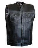 Men Paisley Club Style Collarless Biker Motorcycle Concealed Carry Leather Vest