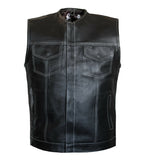 Men Paisley Club Style Collarless Biker Motorcycle Concealed Carry Leather Vest