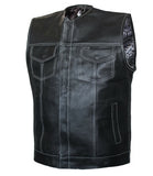 Men Paisley Club Style Collarless Biker Motorcycle Concealed Carry Leather Vest