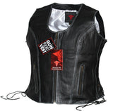 Ladies Braided Side Laces Motorcycle Black Leather Concealed Carry Vest