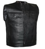 Mens Paisley Black Lowside Club Style Motorcycle Concealed Carry Leather Vest