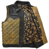 Kingsnake Embossed Men's Braided Gold Motorcycle Concealed Carry Leather Vest