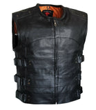 MEN'S MOTORCYCLE BLACK TACTICAL STYLE SWAT PREMIUM LEATHER VEST