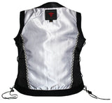 Ladies Braided Side Laces Motorcycle Black Leather Concealed Carry Vest