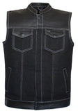 Men Leather and Denim Biker Club Style Motorcycle Concealed Carry Vest