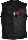 Mens Perforated Collarless Motorcycle Leather Vest Biker SOA Concealed Carry