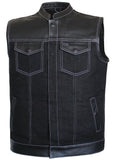 Men Leather and Denim Biker Club Style Motorcycle Concealed Carry Vest