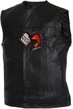 Mens Perforated Collarless Motorcycle Leather Vest Biker SOA Concealed Carry