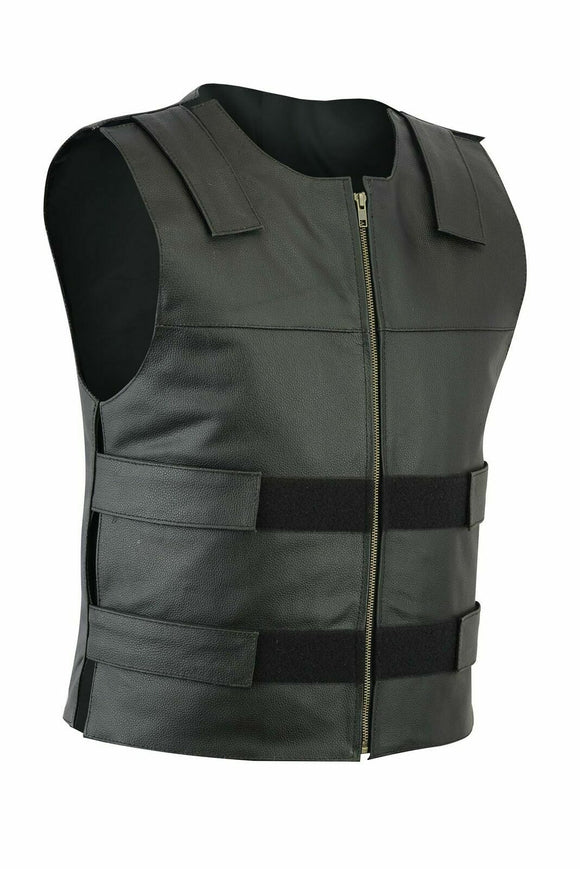 Mens Tactical Bullet Proof Style Motorcycle Biker Concealed Carry Leather Vest