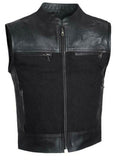 Men Motorcycle Perforated Leather Canvas Club Style Vest Concealed Carry Pockets