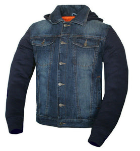 Mens Motorcycle Blue Denim Concealed Carry Vest Removable Hoodie