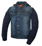 Mens Motorcycle Blue Denim Concealed Carry Vest Removable Hoodie