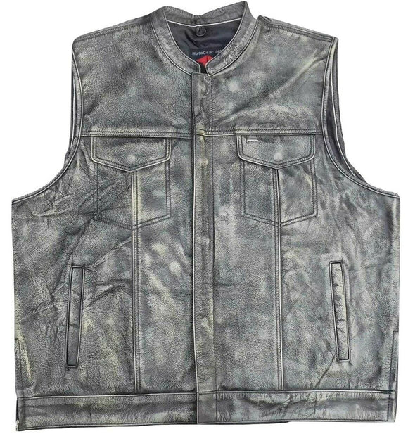 Mens Club Vest Distressed Brown Leather Motorcycle Biker SOA Style New With Tags