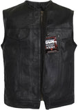 Mens Perforated Collarless Motorcycle Leather Vest Biker SOA Concealed Carry