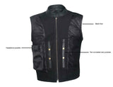 Men Motorcycle Perforated Leather Canvas Club Style Vest Concealed Carry Pockets