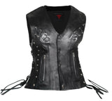 Ladies Black Braided Side Laces Motorcycle Biker Leather Concealed Carry Vest