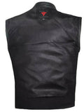 Men Motorcycle Perforated Leather Canvas Club Style Vest Concealed Carry Pockets