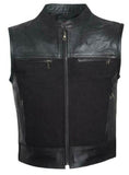 Men Motorcycle Perforated Leather Canvas Club Style Vest Concealed Carry Pockets