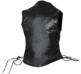 Ladies Black Braided Side Laces Motorcycle Biker Leather Concealed Carry Vest