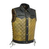 Kingsnake Embossed Men's Braided Gold Motorcycle Concealed Carry Leather Vest