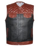 Mens Perforated Club Style Brick Pattern Motorcycle Conceal Carry Leather Vest