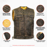 Rust Rider Men's Perforated Distressed Leather Vest Concealed Carry