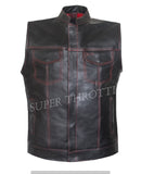 Hunt Club- Men's Motorcycle Leather Club Biker Style Red Flannel Liner Leather Vest Concealed Carry Pockets