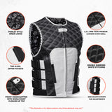 Blackline Men's Tactical Style Padded Motorcycle Leather Vest Concealed Carry