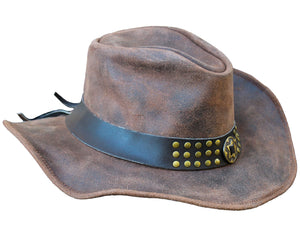 Men Brown Genuine Leather Western Cowboy hat