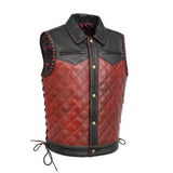 Kingsnake Embossed Men's Braided Red Motorcycle Concealed Carry Leather Vest