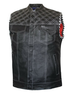 Men Club Style Padded US Eagle Liner Motorcycle Concealed Carry Leather Vest