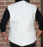 Ladies Braided Side Laces Motorcycle White Leather Concealed Carry Vest