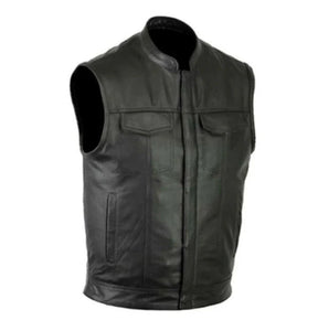 Lowside Mens Motorcycle Leather Paisley Club Vest Solid Black Concealed Carry Pockets