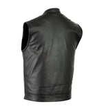 Lowside Mens Motorcycle Leather Paisley Club Vest Solid Black Concealed Carry Pockets