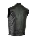 Mens Motorcycle Leather Club Vest Solid Black Concealed Carry Pockets