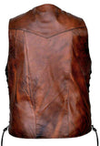 Men 10 pocket Side Lace Vintage Brown Motorcycle Biker Conceal Carry Leather Vest