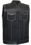 Men Leather and Denim Biker Club Style Motorcycle Concealed Carry Vest