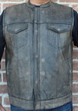 Mens Motorcycle Distressed Brown Leather Club Vest Concealed Carry Pockets