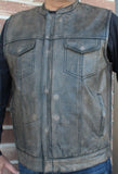 Mens Motorcycle Distressed Brown Leather Club Vest Concealed Carry Pockets