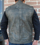 Mens Motorcycle Distressed Brown Leather Club Vest Concealed Carry Pockets